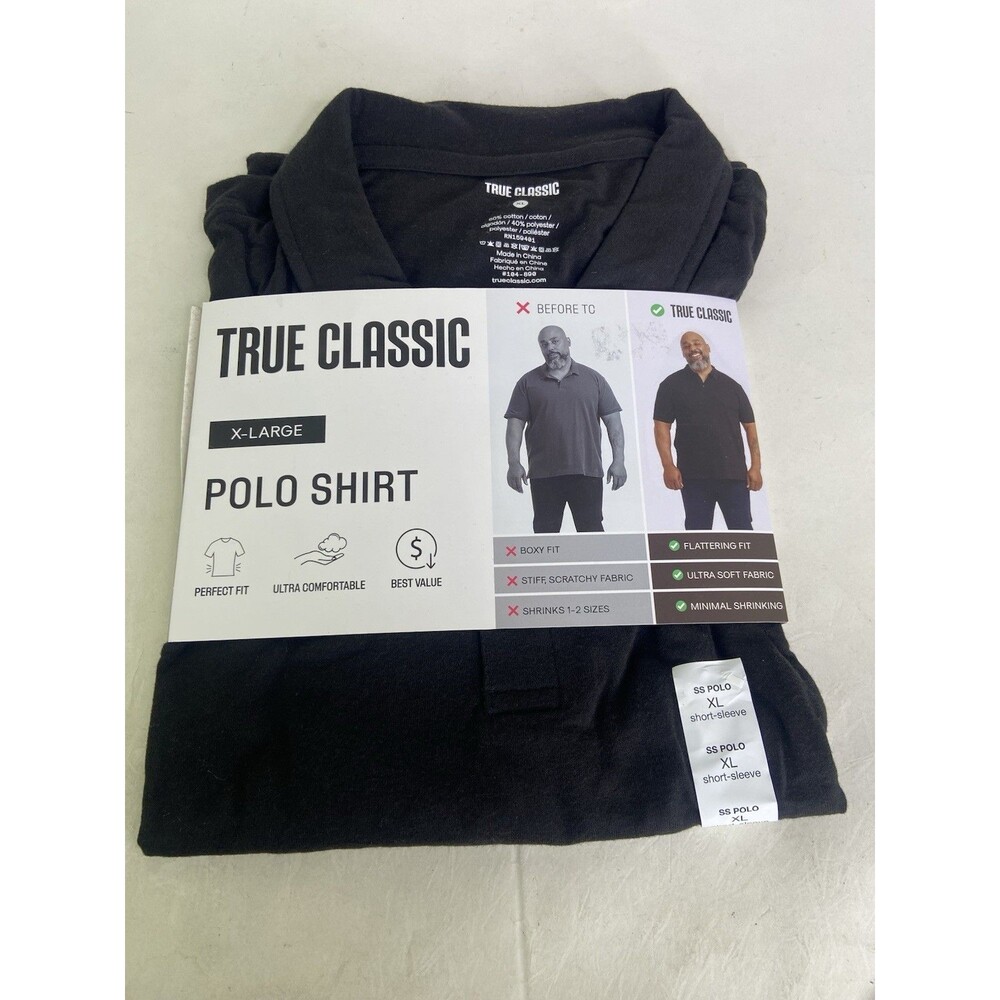 True Classic Classic Polo Shirt Men's Size XL Black Short Sleeve